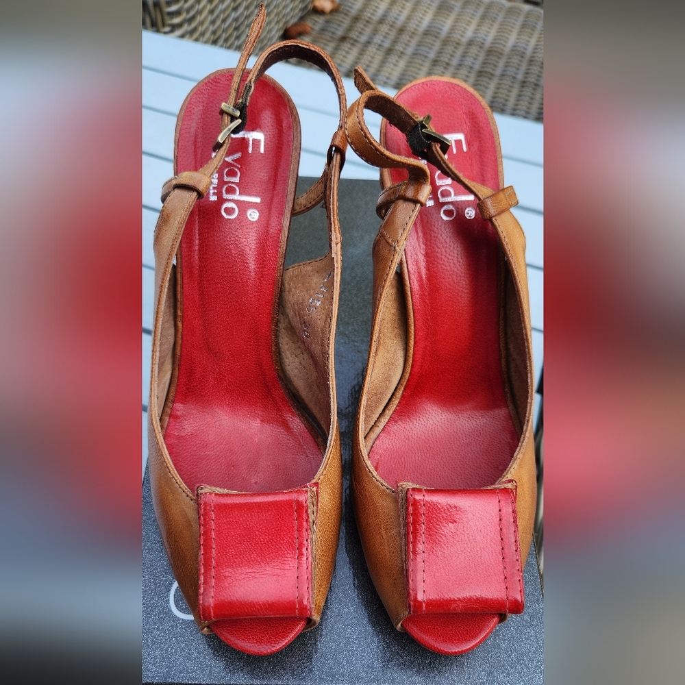 EVADO brown and red leather open toe high heels platform sandals 38 - Picture 2 of 12